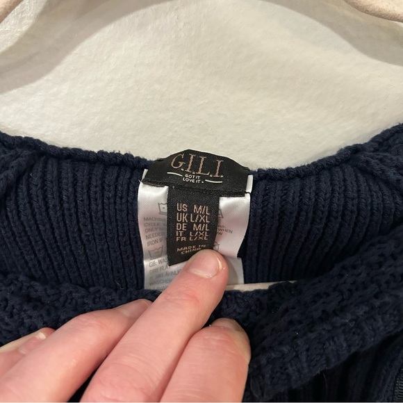 G.I.L.I. Navy Blue Gold Button Cowl Neck Poncho Sweater Women’s Medium Large - Picture 4 of 7